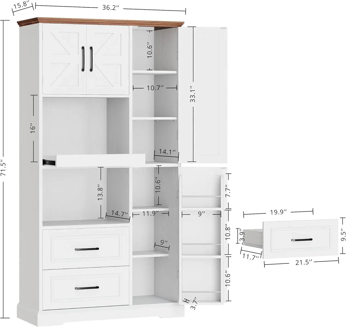 Bestseller Farmhouse Kitchen Pantry Cabinet, Kitchen Hutch with Microwave Stand, Tall Food Pantry Cabinet with Storage Drawers