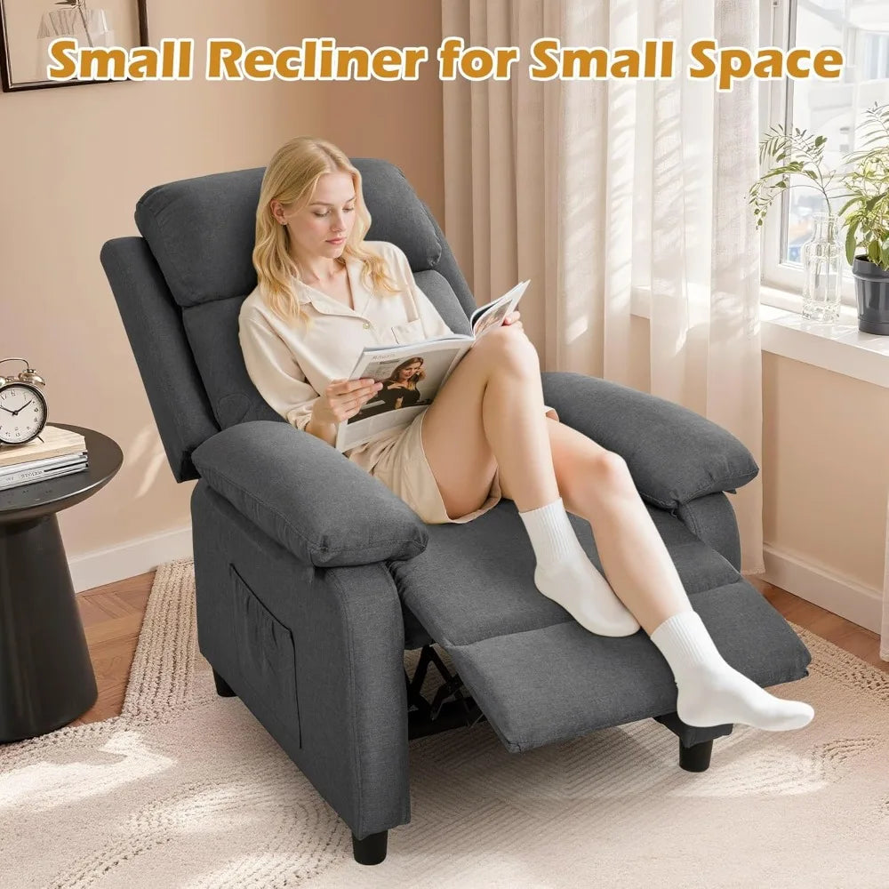 Recliner Chair, Padded Deep Seat Reading Chair with Side Pockets, Small Recliners, Customized