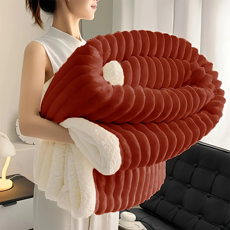 1pc Weighted Fleece Blanket -Soft, Warm, Throw for Bedroom, Living Room, Student Dormitory, Car, Sofa,8lbs With Sherpa