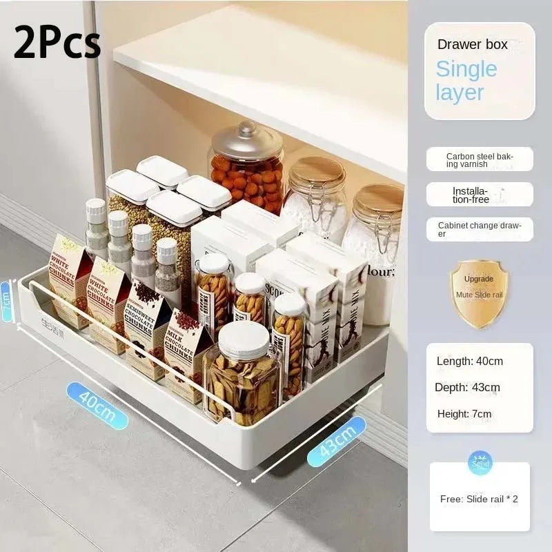New Kitchen Storage Rack with Slide Rails Pull-out Kitchen Drawer, Storage Tray, Spice Box, Storage Shelf, Cabinets Organizer