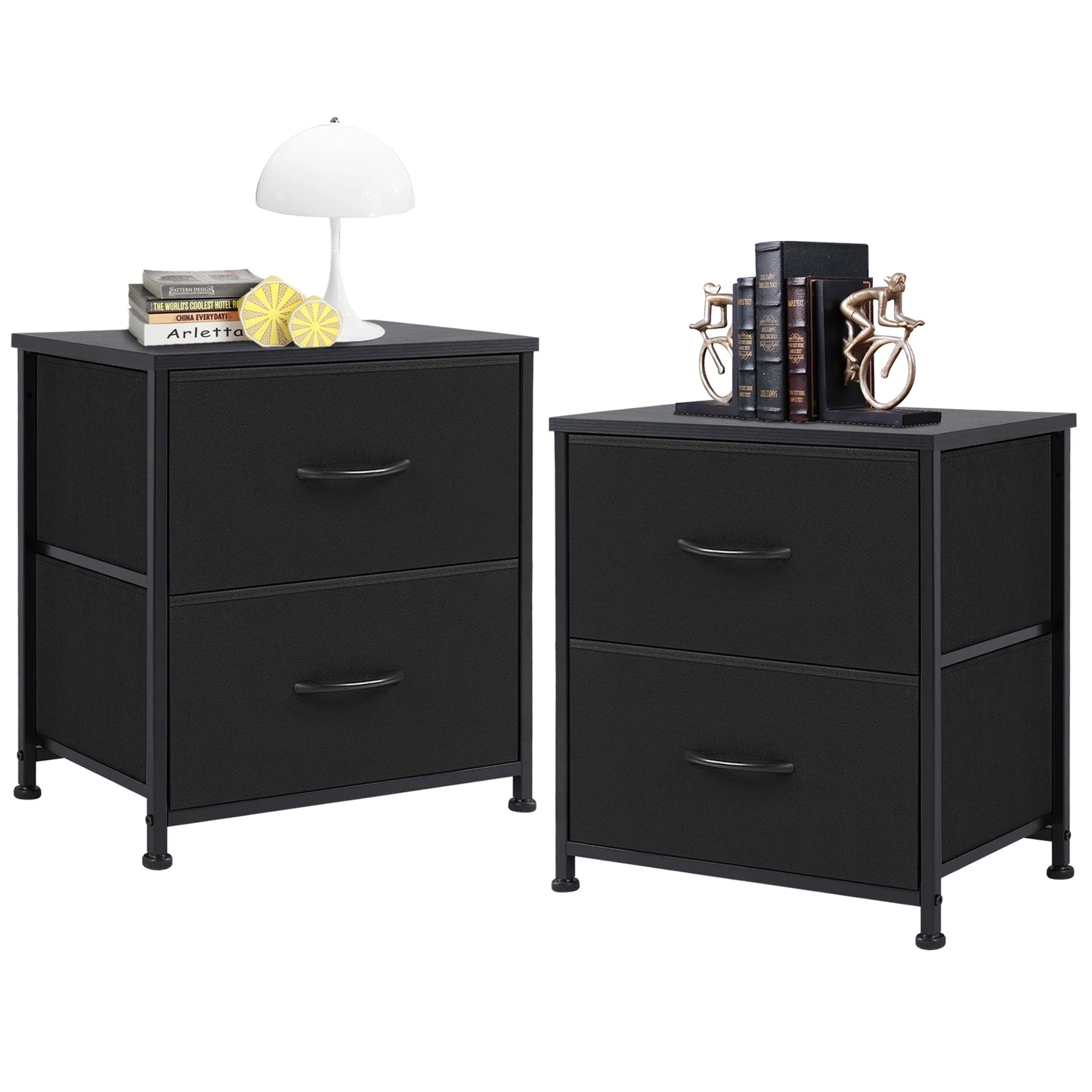 JHK Living Room Cabinet Layers Set of 2 Fabric Drawers, Bedside Nightstand Table, Closet Clothes Chest, Display Cabinet