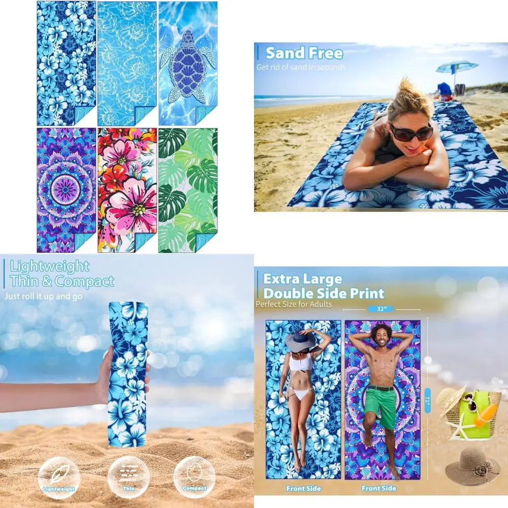 6 Pack Microfiber Thin Beach Towel Lightweight 71x32 Oversized Extra Large Sand Free Towels Quick Dry for Beach, Pool, Gym