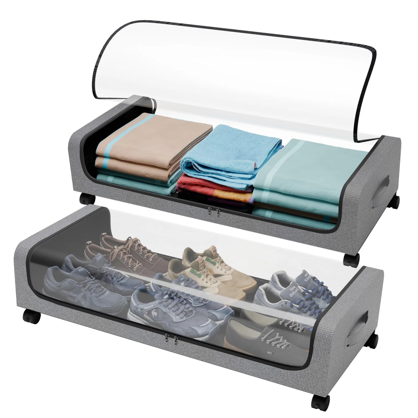 2-Pack Bed Storage Box with Wheels Large Capacity Rolling Storage Bin with Clear Window with Handles for Clothes, Toys, Shoes