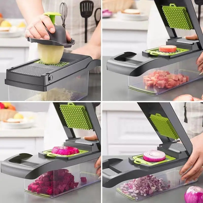 16 x 1 Kitchen professional chopper-type slicer, multifunctional food chopper, blade vegetable chopper, kitchen utensils