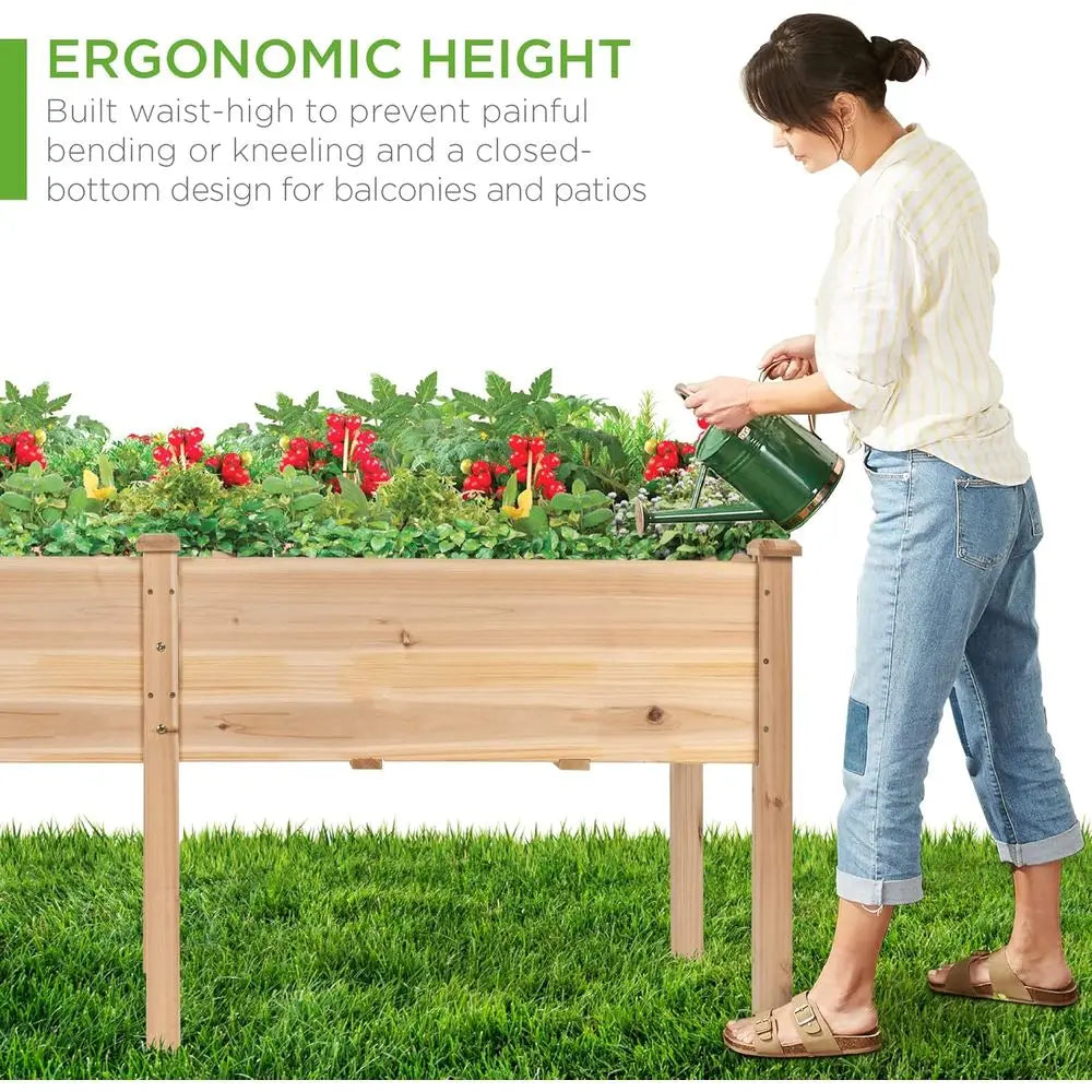 72 x 24 x 30 Inch Durable Wooden Elevated Garden Bed with Divider, Suitable for Patio, Balcony, and Backyard, Supports Up to 300