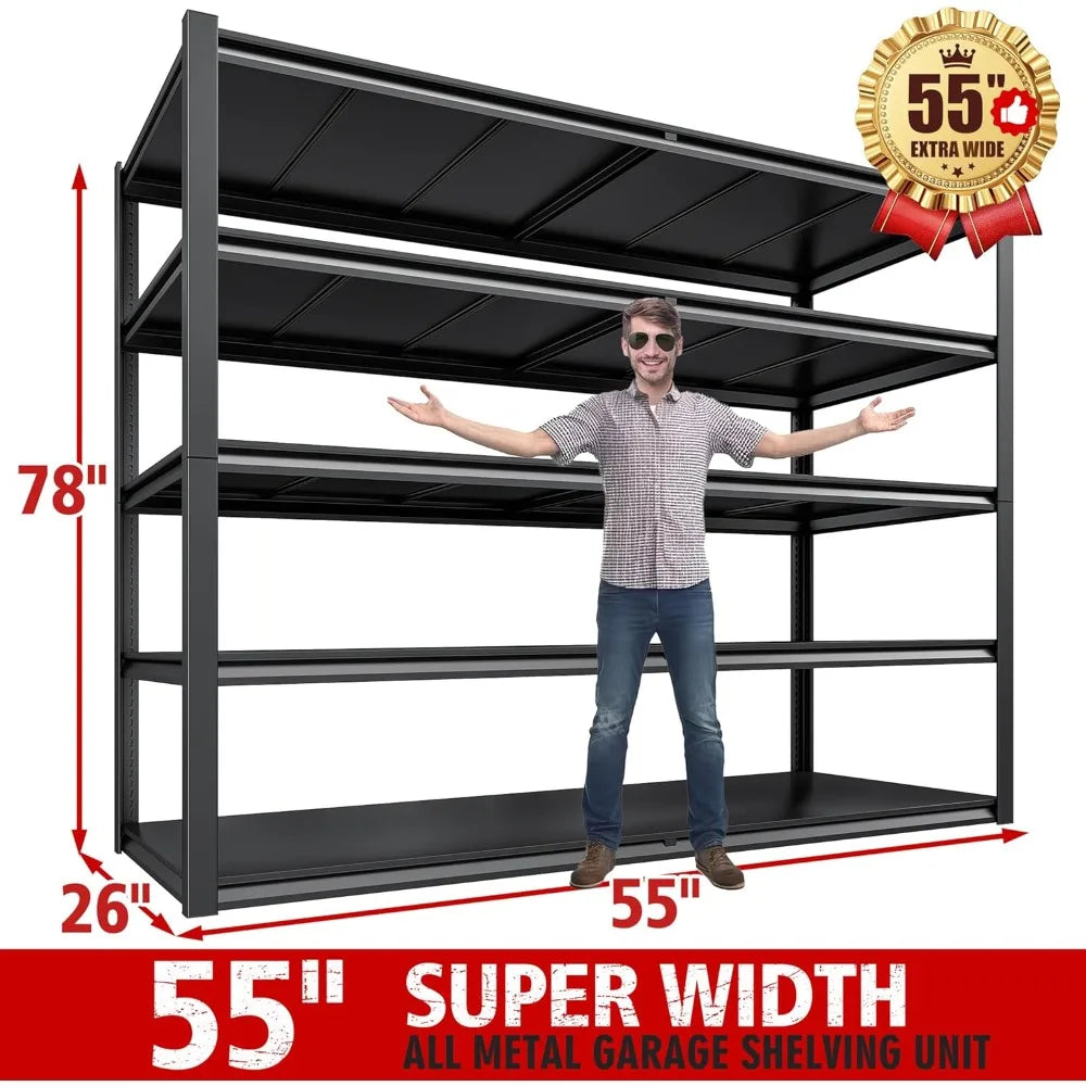 5-Tier Heavy-Duty Garage Shelving Unit 78''H Adjustable Metal Storage for Warehouse Organization with 3000LBS Load ，Customized