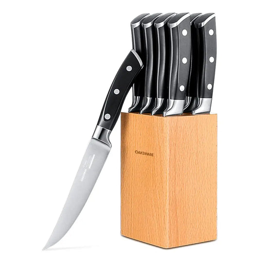 Steak Knives Set of 8, 5 Inch Non Serrated Steak Knife with Beech Block, Razor-Sharp German Stainless Steel Dinner Knives, Durable
