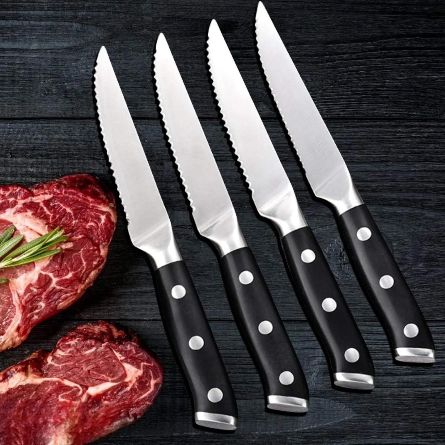 1/2/4/6 Pcs Stainless Steel Household Serrated Steak Knife For Dinner Serrated Table Steak Knife ABS Handle Steak Knife Sets