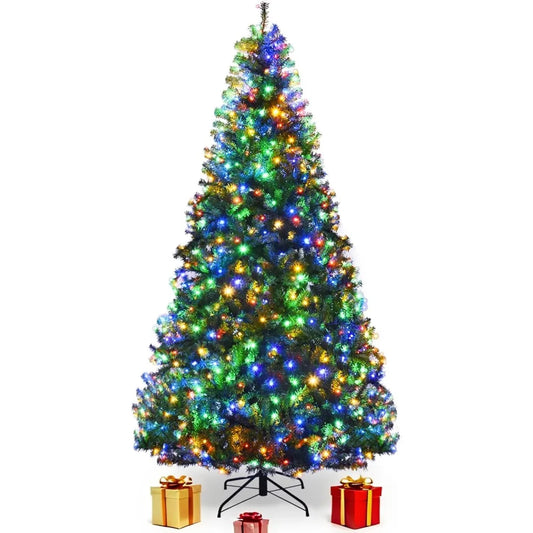 8 FT Pre-lit Christmas Tree, Artificial Xmas Tree with 750 Warm White & Multicolored Lights, 11 Modes, 2128 Branch Tips