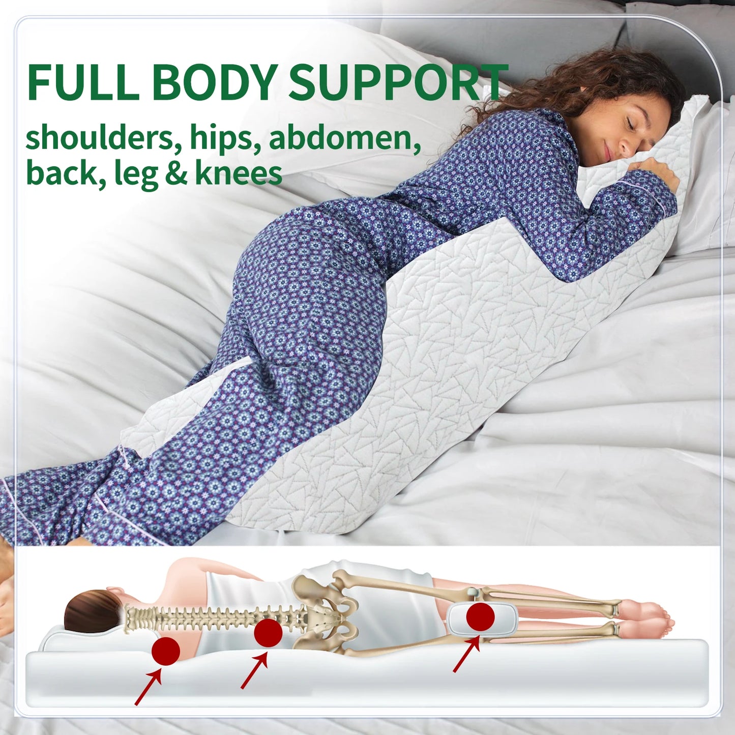 Memory Foam Body Pillow -Fluffy Body Pillows for Adults -Large Long Bed Pillows for Sleeping - 20x54 inch, White