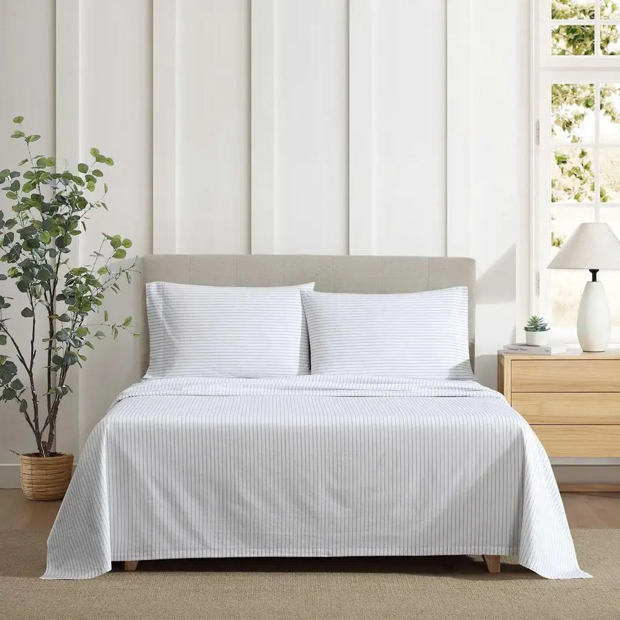 Sheet Set, Luxurious Cotton Percale Bedding with Matching Pillowcases, Crisp amp Cool, Fully Elasticized Arden Stripe Grey, Full