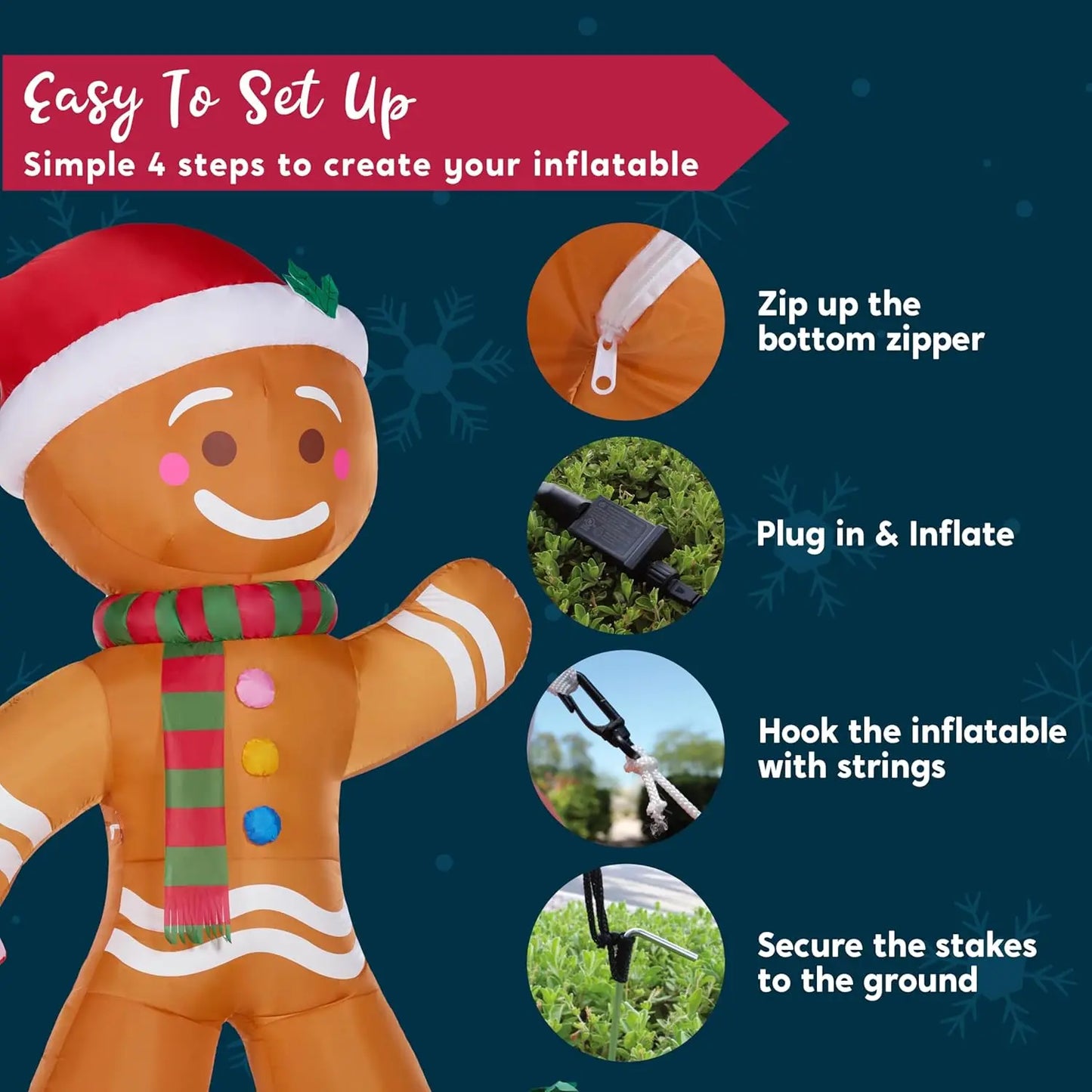 JOYFY 8 FT Christmas Inflatable Gingerbread Man with Candy Cane with Build-in LEDs for Xams Party Outdoor Décor