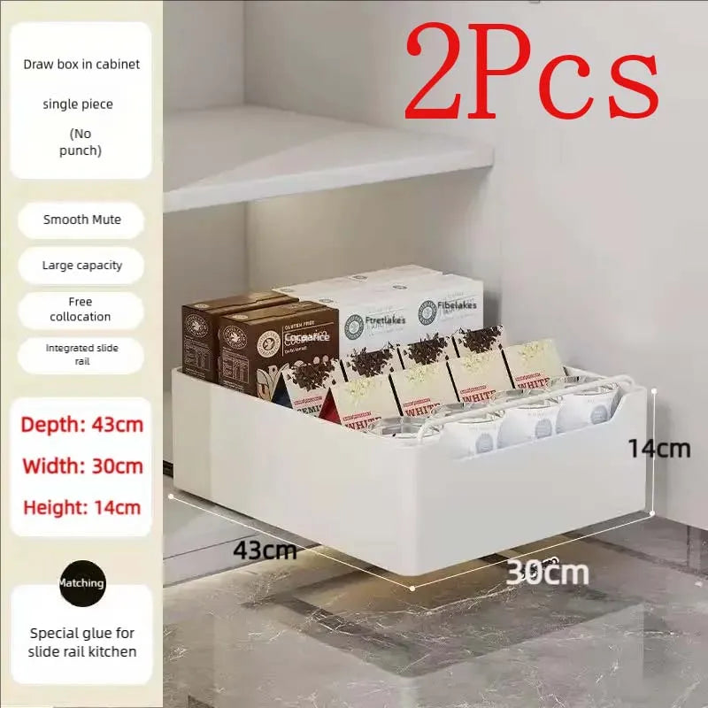 New Kitchen Storage Rack with Slide Rails Pull-out Kitchen Drawer, Storage Tray, Spice Box, Storage Shelf, Cabinets Organizer