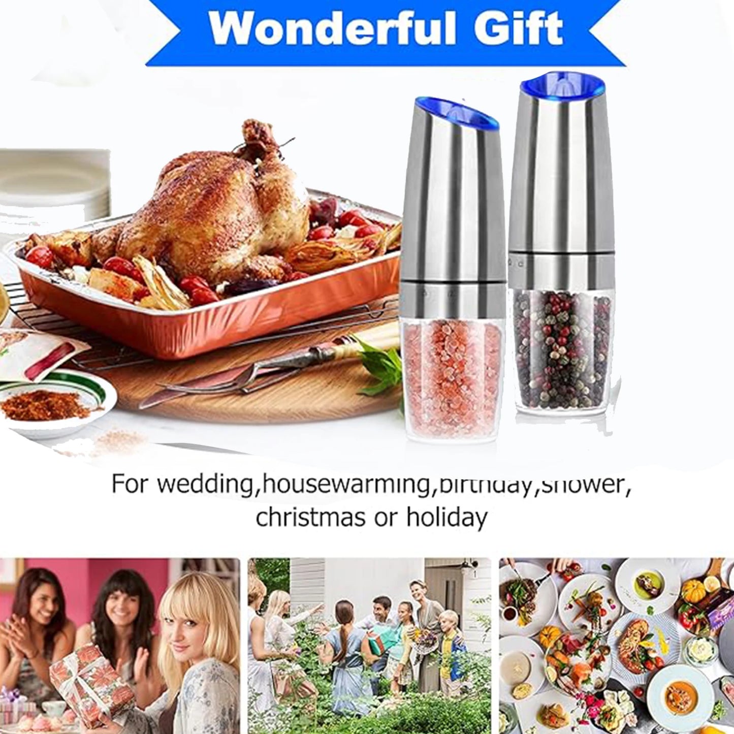 1pc or 2pcs, Gravity Electric Salt And Pepper Grinder - Salt & Pepper Mill Sets With LED Light, One Hand Automatic Operation, Adjustable coarseness