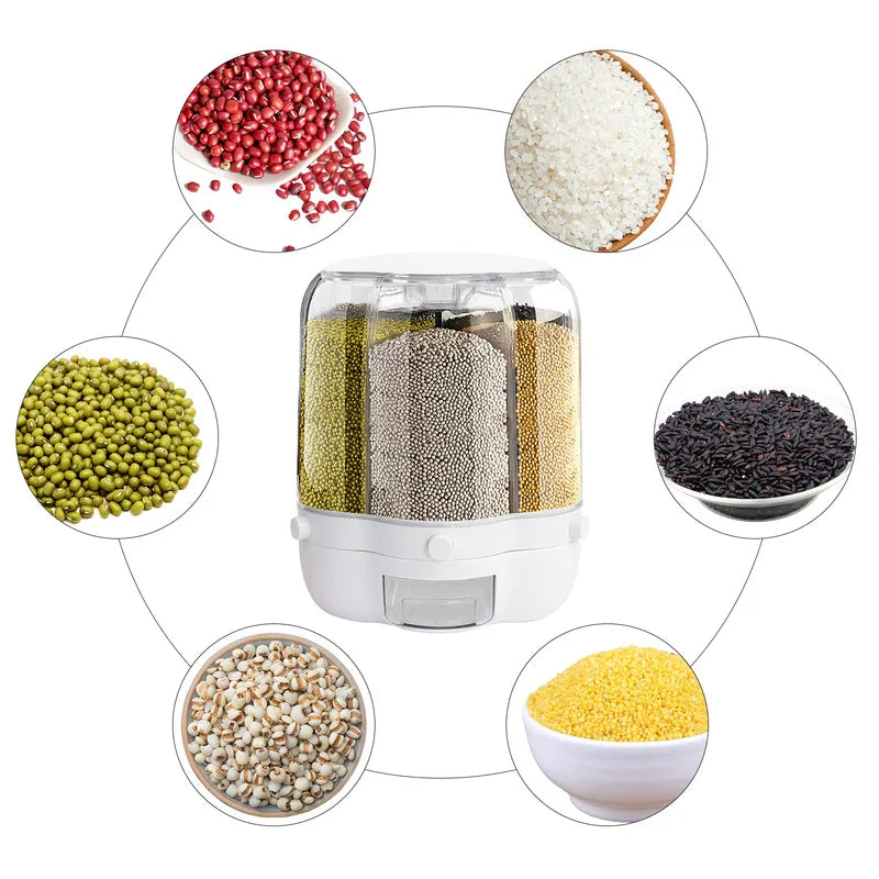 Rotating Food Storage Containers, Rice Distributor, Transparent Large Capacity Beans, Grain Container With Lid
