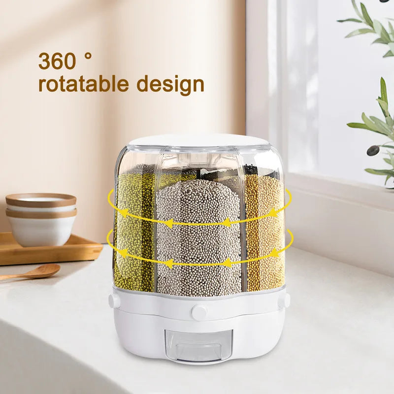 Rotating Food Storage Containers, Rice Distributor, Transparent Large Capacity Beans, Grain Container With Lid