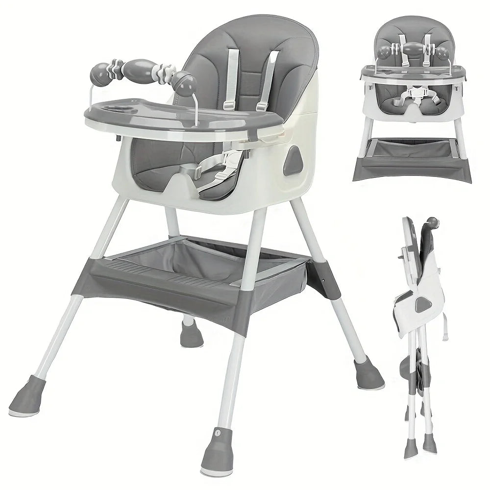 Foldable Baby High Chair 6 Months Plus, with Large Anti-slip Pad & Toy Rack, Easy to Clean