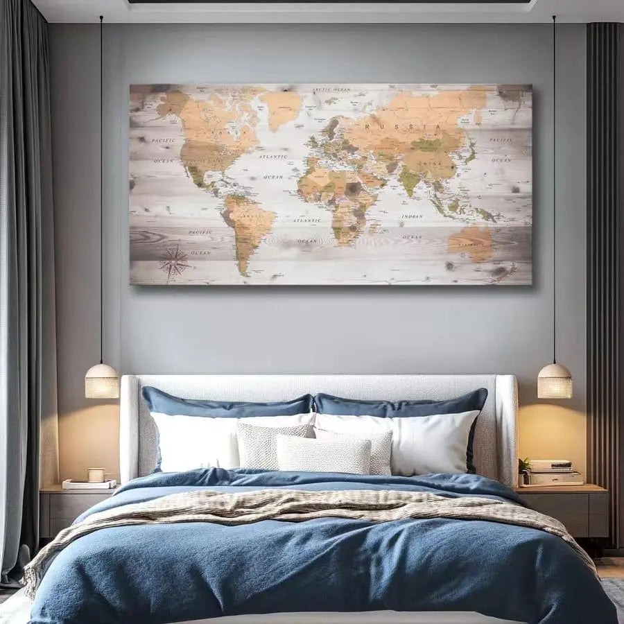 Wall Art 20x40 large map of the world Painting Ready to Hang Framed World Map Artwork Prints for Home