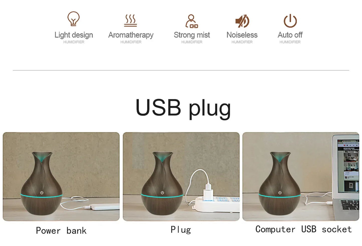 200ml Air Humidifier Essential Oil Diffuser USB Mist Maker Mini Humidificador with Colorful Light for home, office