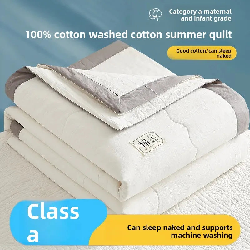 100% cotton inside and outside summer cool  air conditioning quilt washed cotton pure cotton summer quilt thin quilt summer