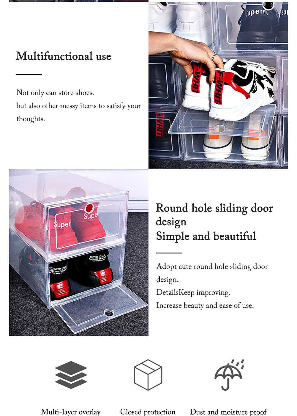 6 Pack Transparent shoe box shoes organizers thickened foldable Dustproof storage box Stackable combined shoe cabinet Sale