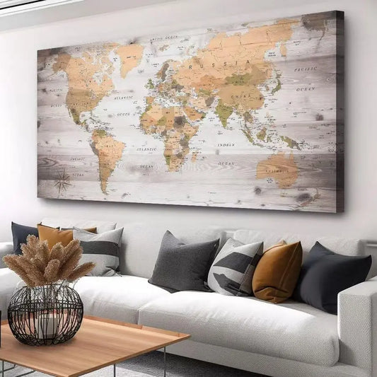 Wall Art 20x40 large map of the world Painting Ready to Hang Framed World Map Artwork Prints for Home