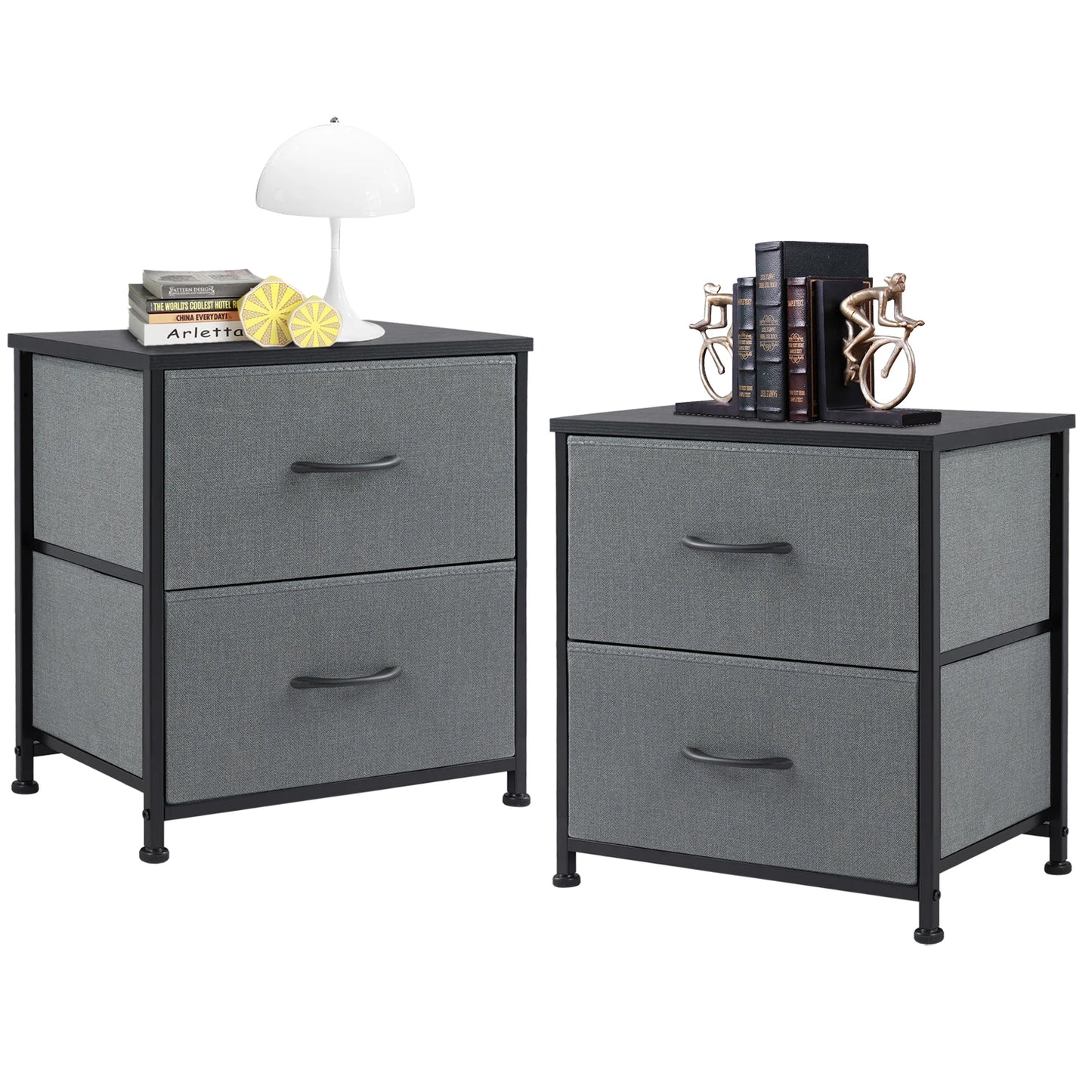 JHK Living Room Cabinet Layers Set of 2 Fabric Drawers, Bedside Nightstand Table, Closet Clothes Chest, Display Cabinet