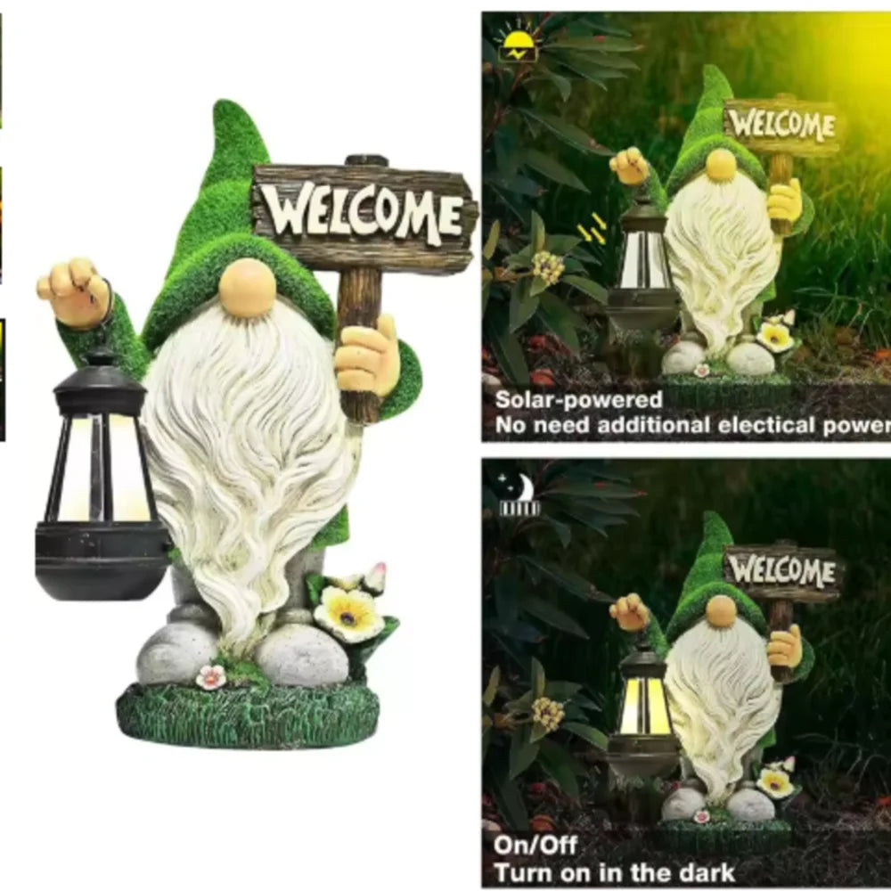 Solar-Powered Glow-in-the-Dark Fairy Sculpture Outdoor Miniature Gnome Decorative Statue Light Garden Lawn & Patio Decor