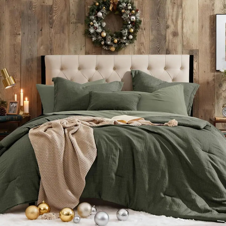 King Comforter Set 7 Pieces, Soft Solid Bedding Set for All Seasons