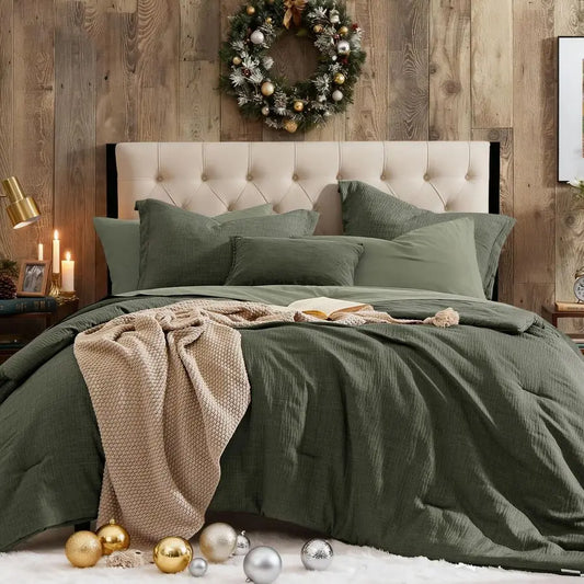 King Comforter Set 7 Pieces, Soft Solid Bedding Set for All Seasons