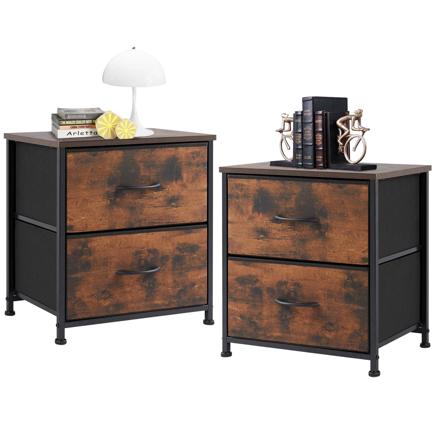 JHK Living Room Cabinet Layers Set of 2 Fabric Drawers, Bedside Nightstand Table, Closet Clothes Chest, Display Cabinet