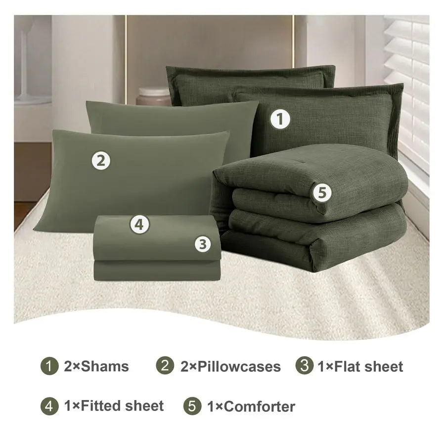 King Comforter Set 7 Pieces, Soft Solid Bedding Set for All Seasons