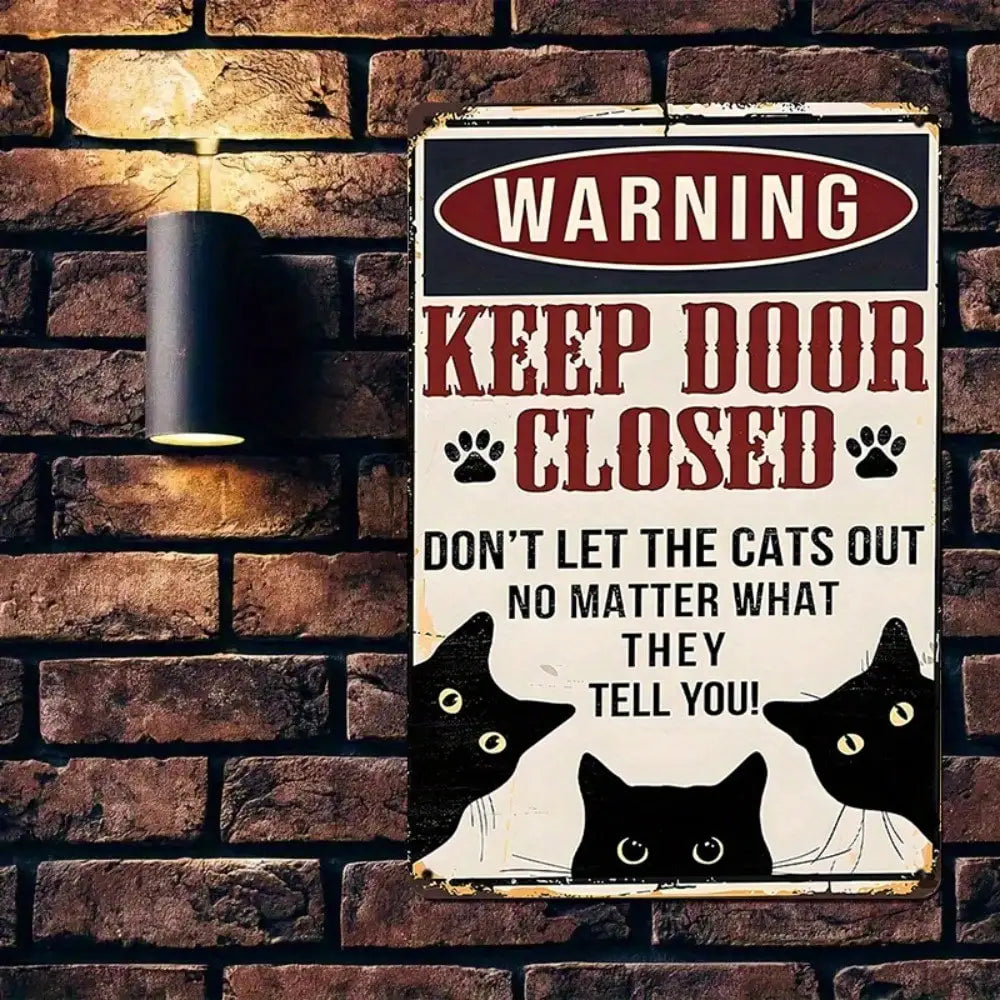 Tin Sign Funny Warning Keep Door Closed - Cats Inside Humorous Pet Sign, Perfect For Pet Owners, 8x12 Inches