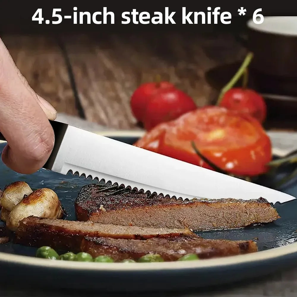 ZENG Full 15pcs Chef Knife Set Stainless Steel, Kitchen Knives Sets with Scissors, Sharpening Rod, Solid Wood Holder Cooking Tool