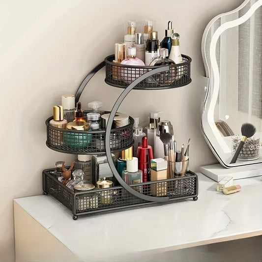 1pc Metal Makeup Storage Rack Cosmetic Organizer Dresser Multi-layer Skincare Organizing Box Lightweight No-Installation Home