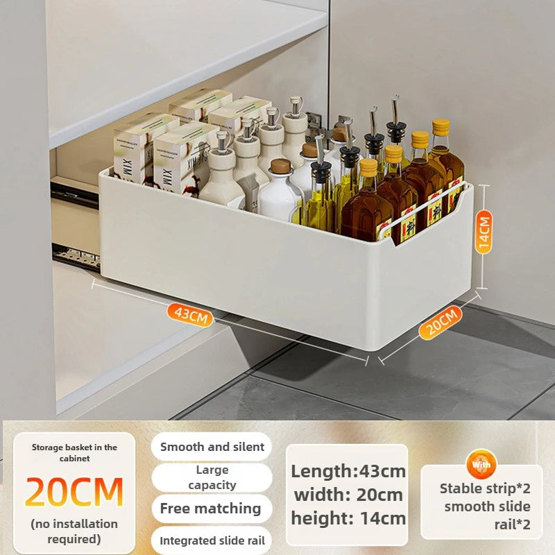 New Kitchen Storage Rack with Slide Rails Pull-out Kitchen Drawer, Storage Tray, Spice Box, Storage Shelf, Cabinets Organizer