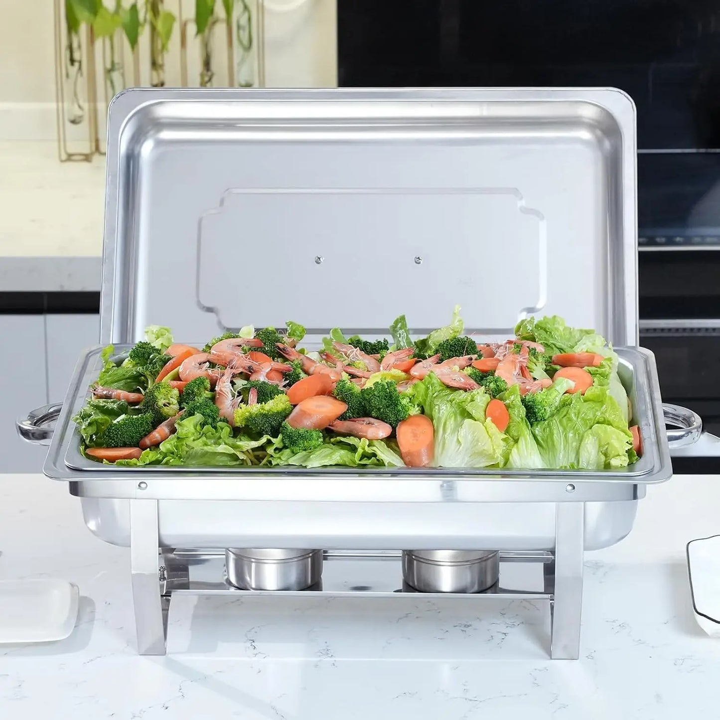 Chafing Dish Buffet Set 8QT Electric Stainless Steel 2 Pack Full Size Pans Food Warmer Chafing Fuel Holder for Party Catering