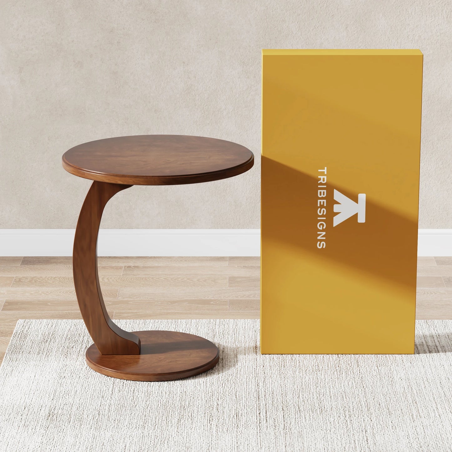 Tribesigns Round End Table, Wood C-Shaped Side Table, Small Couch Side Table, Mid-Century End Table, Retro Side Table