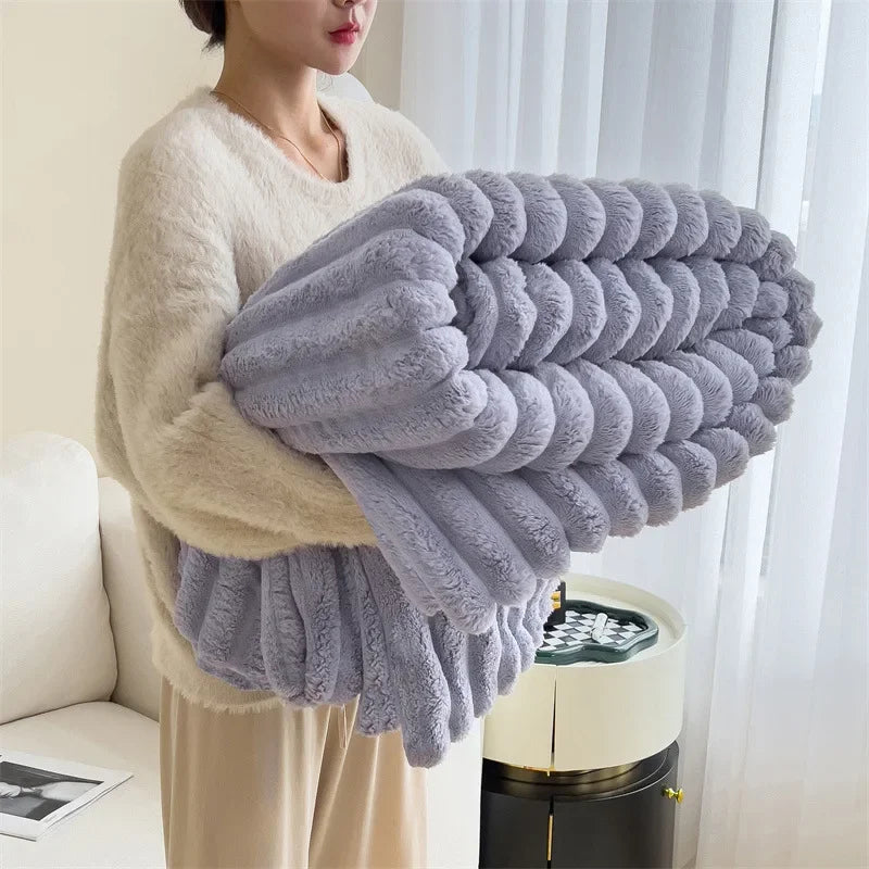 Light luxury Solid Color Multifunctional Rabbit Velvet Blanket, Winter Thick Warm Flannel Used For Bedroom, Living Room