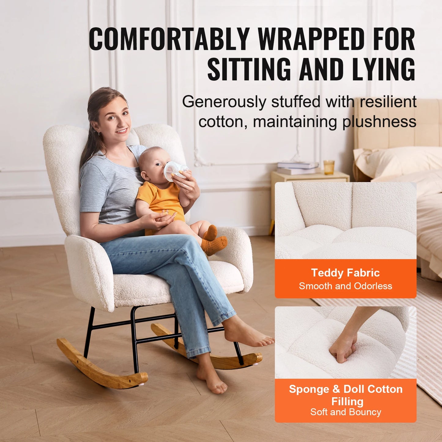 VEVOR Rocking Chair Nursery Glider 250 lbs Weight Capacity Upholstered Glider Rocker Chair for Nursery Bedroom Living Room Home