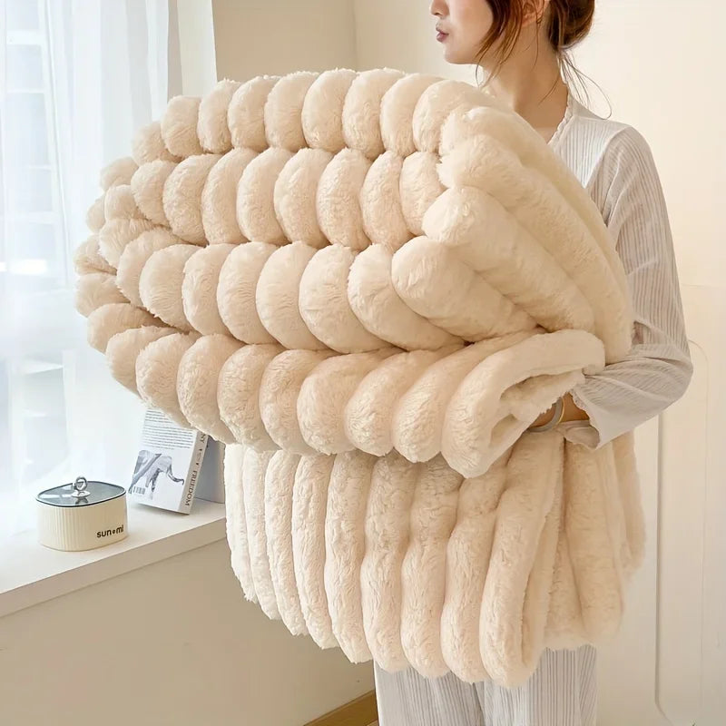 Light luxury Solid Color Multifunctional Rabbit Velvet Blanket, Winter Thick Warm Flannel Used For Bedroom, Living Room