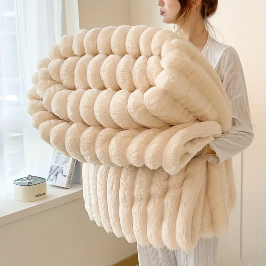 Light luxury Solid Color Multifunctional Rabbit Velvet Blanket, Winter Thick Warm Flannel Used For Bedroom, Living Room