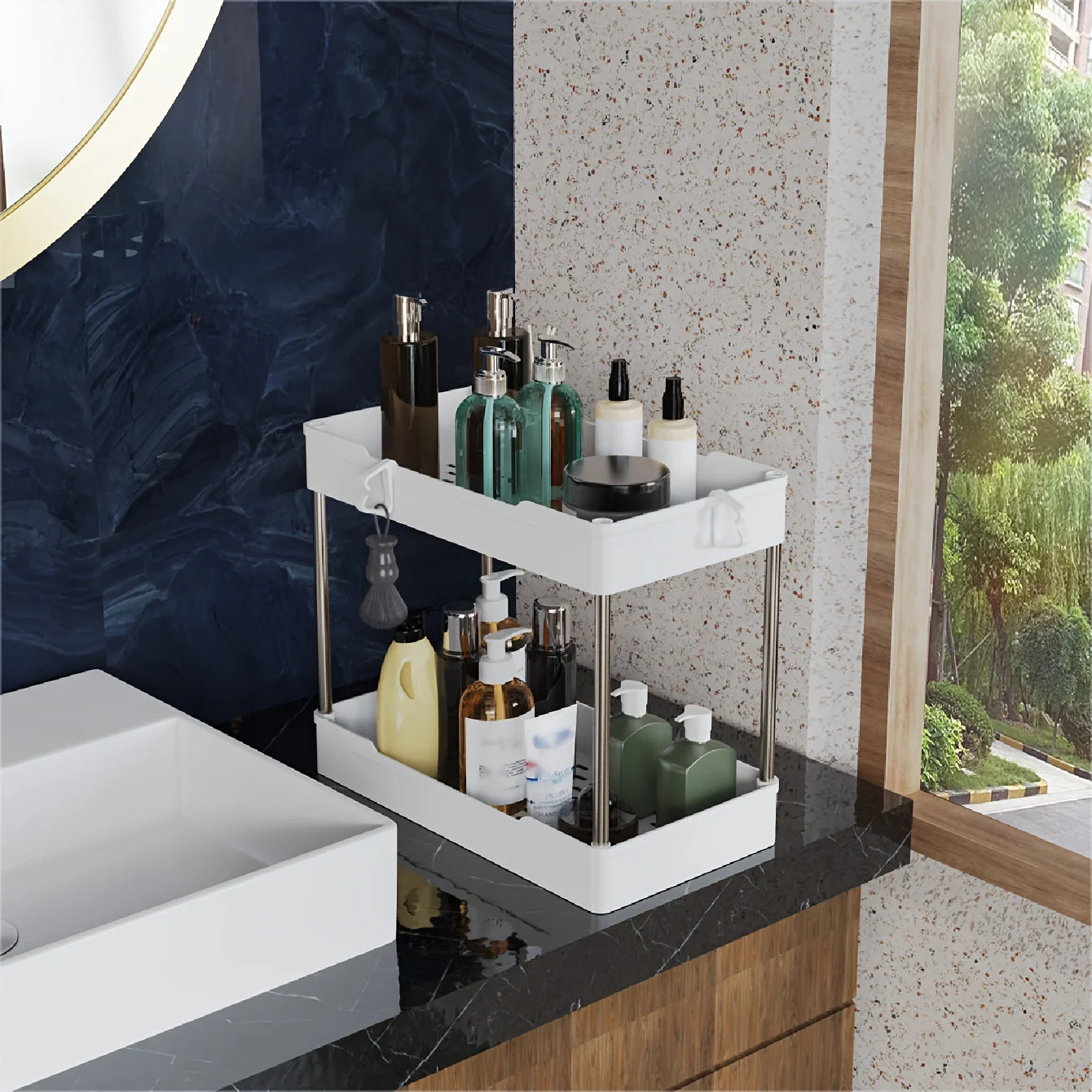 Under Bathroom Sink Organizers – Countertop Storage Racks for Cosmetics, Kitchen & Bathroom Use, Large, Medium, Small Sizes