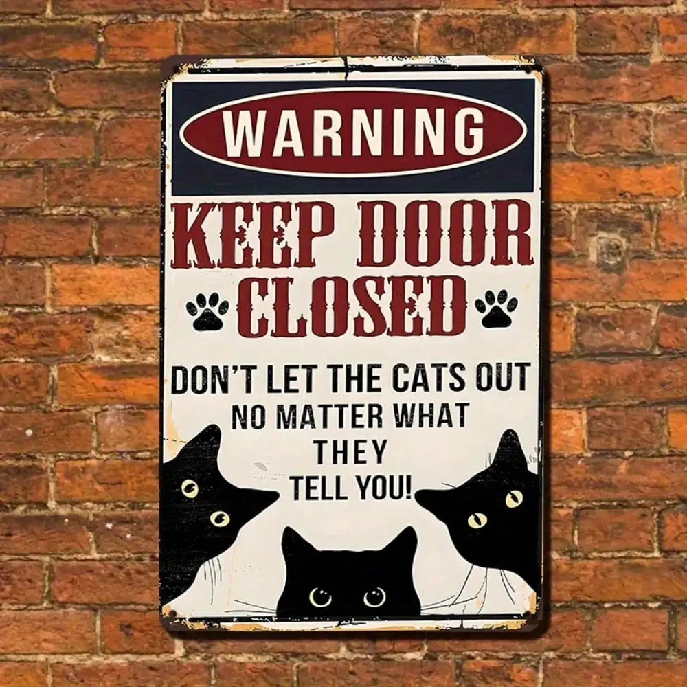 Tin Sign Funny Warning Keep Door Closed - Cats Inside Humorous Pet Sign, Perfect For Pet Owners, 8x12 Inches