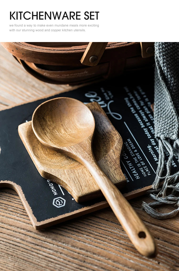 9 PCS Wooden Spoons For Cooking, Wooden Utensils For Cooking With Utensils Holder, Teak Wooden Kitchen Utensils Set