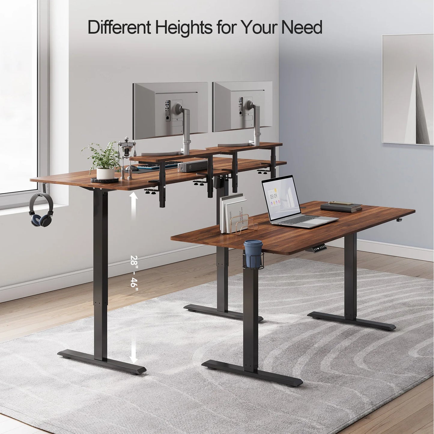 Standing Desk w/ 2 Adjustable Monitor Shelves, Electric Stand Up Desk with Memory Controller & Adjustable Height