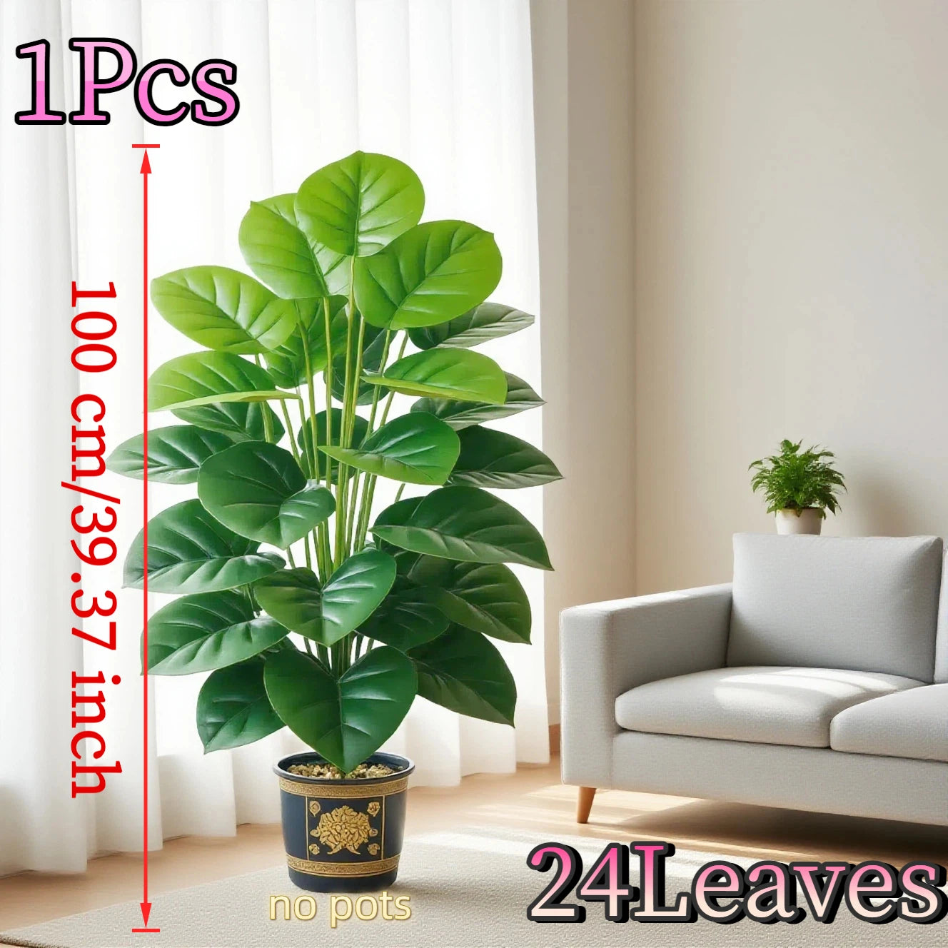 Large Artificial Pothos Plant with 24 Leaves, Tall Faux Greenery in Pot for Indoor Outdoor Decor, Perfect for Living Room, Office