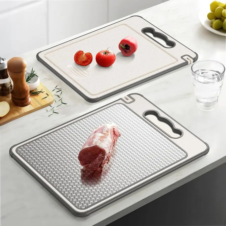 Sided 304 Stainless Steel amp Wheat Straw Cutting Board,Non Toxic Lightweight Chopping Board, Dishwasher Safe,Scratch Resistant