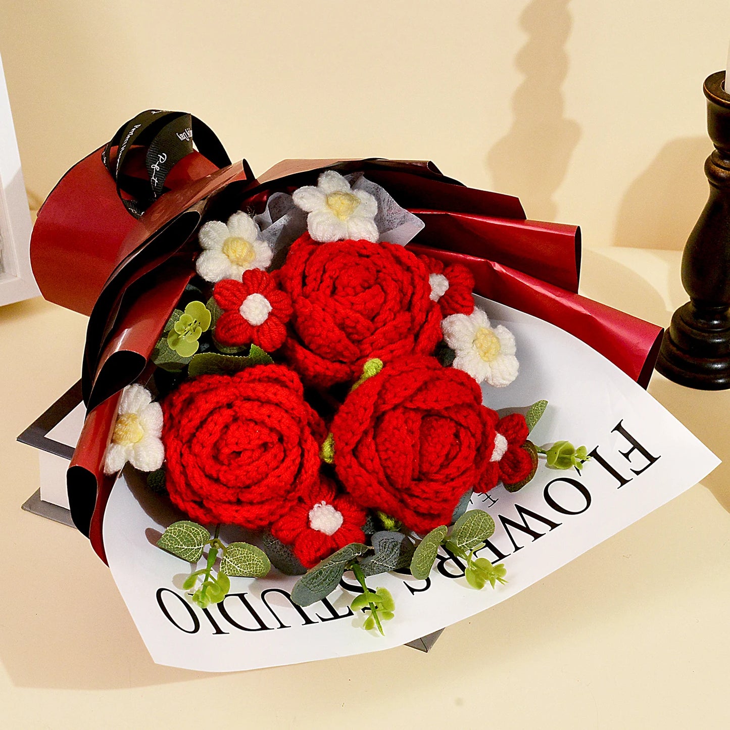 Handmade Crochet Red Rose Flowers Bouquet, for Mother's Day, Valentine's Day, Anniversary, Birthday