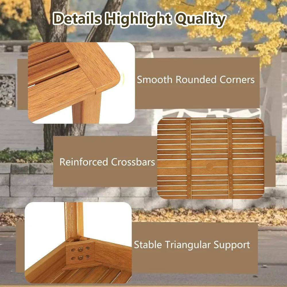 Wooden Outdoor Dining Table for 6, 67 x 35 Rectangular Acacia Wood Slatted Patio Table w/Umbrella Hole